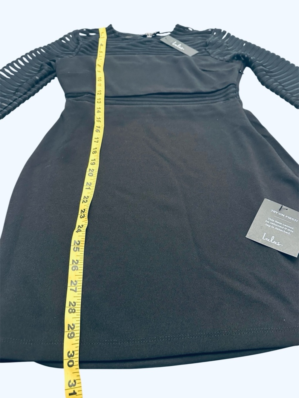 Lulu's Black Sheer-Stripe Mesh Lace Long Sleeve Bodycon Dress Sheath Small NWT - Picture 9 of 13